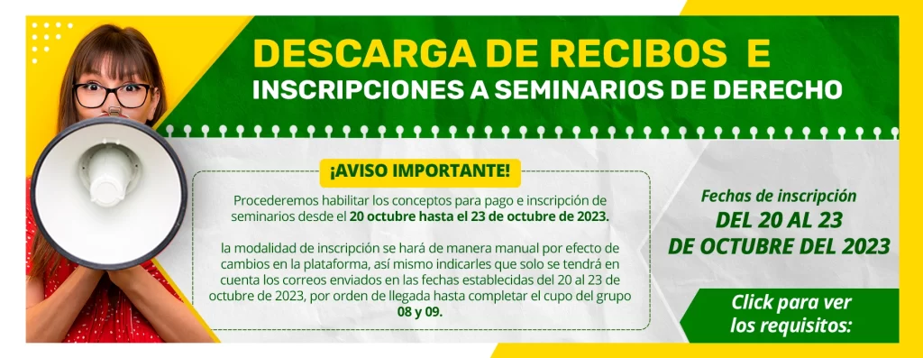 Banner Descarga de recibos e inscripciones a seminarios de derecho