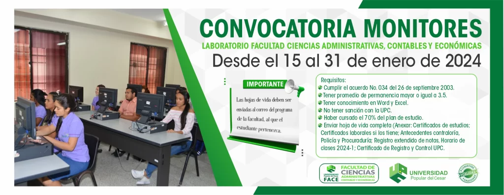 Banner Convocatoria monitores laboratorios face