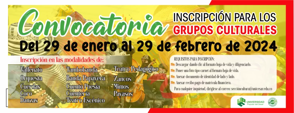 Banner CONVOCATORIA INSCRIPCIÓN PARA LOS GRUPOS CULTURALES