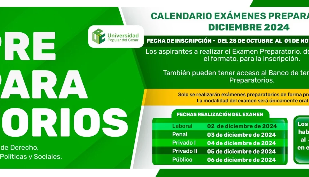 CALENDARIO EXÁMENES PREPARATORIOS DICIEMBRE 2024