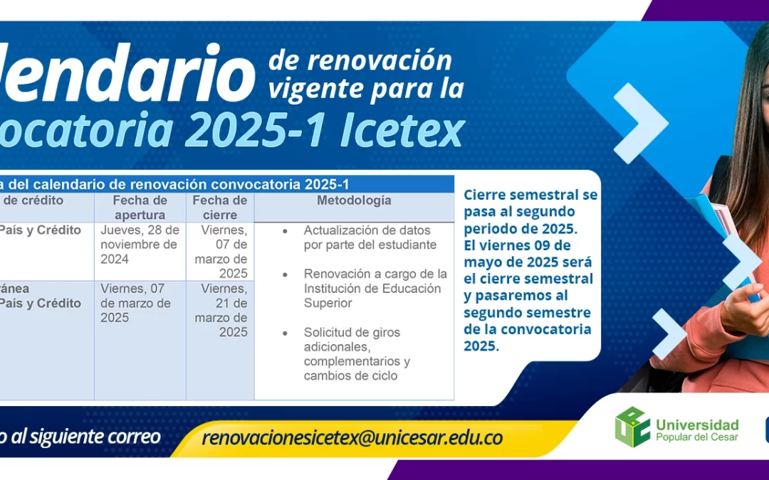 CALENDARIO DE RENOVACIÓN VIGENTE PARA LA CONVOCATORIA 2025-1 ICETEX