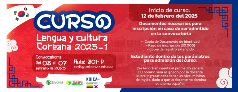 Curso de lengua y cultura Coreana 2025 - 1, fecha de inicio: 12 de febrero del 2025