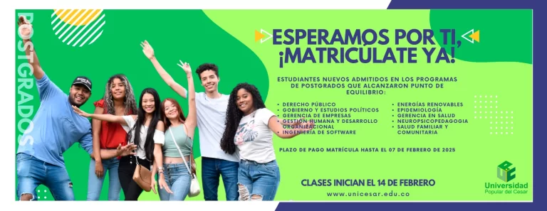 ¡Matriculate Ya! estudiantes nuevos admitidos en los programas de postgrados que alcanzaron punto de equlibrio