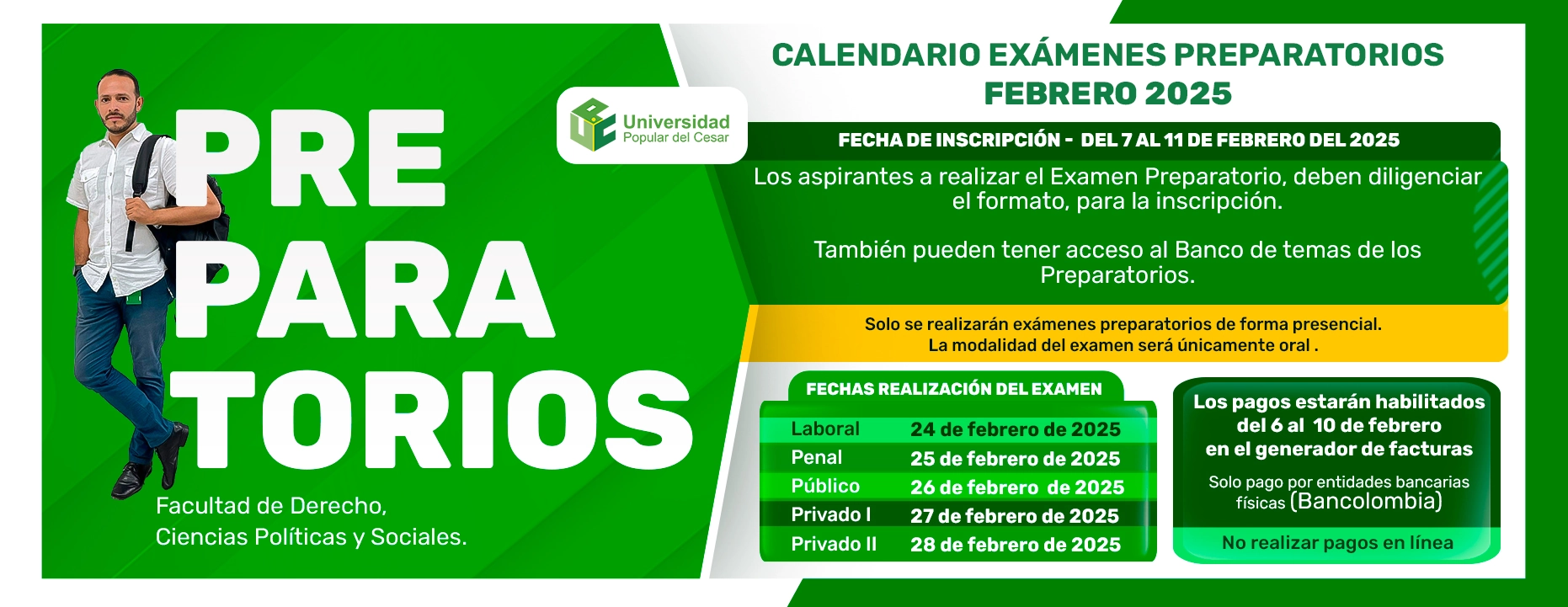 Banner Preparatorios Febrero 2025, calendario de exámenes preparatorios. fecha de inscripción del 7 al 11 de febrero de 2025