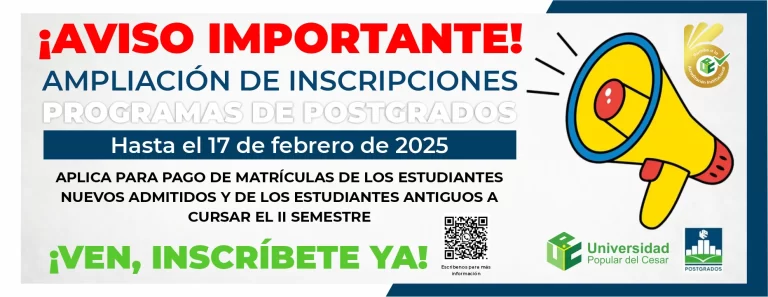 Ampliación de inscripciones a programas de postgrados, hasta el 17 de febrero de 2025