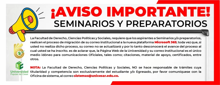 ¡Aviso Importante! seminarios y preparatorios de la facultad de Derecho, Ciencias políticas y Sociales.